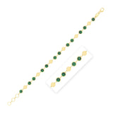 14K yellow gold bracelet with alternating malachite gemstone links thumbnail 1