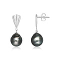 Sterling silver fan motif ring with pear black pearl stones