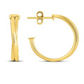 14K yellow gold large crossover hoop earrings with polished overlapping design