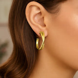 14k Yellow Gold Large Crossover Hoops thumbnail 3
