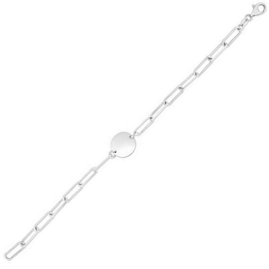 925 sterling silver rhodium plated engravable paperclip circle bracelet, 2.10 mm