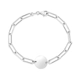 Sterling Silver Rhodium Plated Engravable Circle Paperclip Bracelet (2.10 mm) thumbnail 2