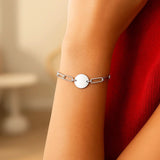 Sterling Silver Rhodium Plated Engravable Circle Paperclip Bracelet (2.10 mm) thumbnail 5