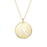 14K yellow gold disc initial R pendant with raised letter and integrated bail thumbnail 1