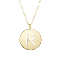 14K Yellow Gold Disc Initial R Pendant