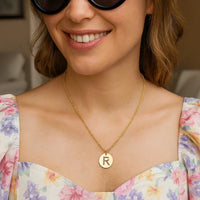 14K Yellow Gold Disc Initial R Pendant