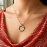 14K Tri Color Gold Interlocking Circle Pendant Necklace thumbnail 4