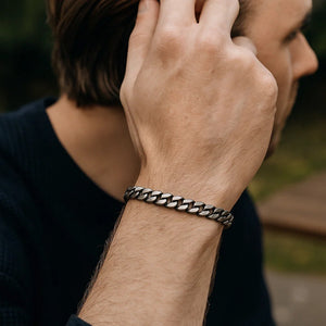 Sterling Silver Gunmetal Finish Miami Cuban Link Bracelet (7.00 mm)