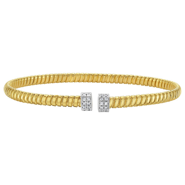 14K Yellow Gold Endcaps Tubogas Cuff Bangle (3.90 mm)