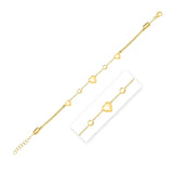 14k Yellow Gold Puff Heart Adjustable Anklet thumbnail 2