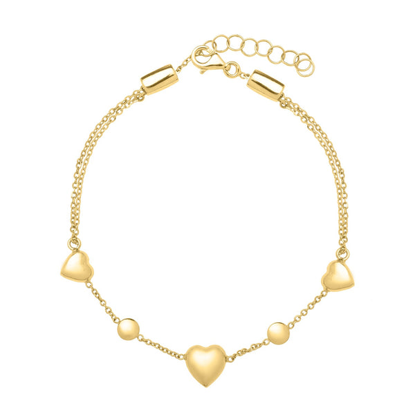 14k Yellow Gold Puff Heart Adjustable Anklet