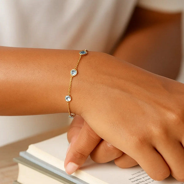 14K Yellow Gold Aqua Station Bracelet