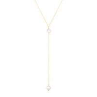 14k Yellow Gold Lariat Necklace with Pearls