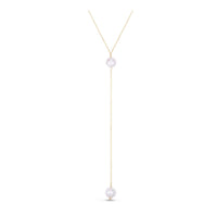 14k Yellow Gold Lariat Necklace with Pearls