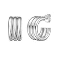 925 sterling silver triple row open C hoop earrings without stones