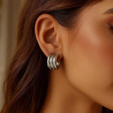 Sterling Silver Triple Row C Hoop Earrings thumbnail 3