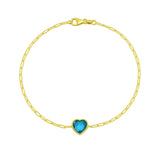 14K Yellow Gold Blue Topaz Heart Bracelet (1.50 mm) thumbnail 2