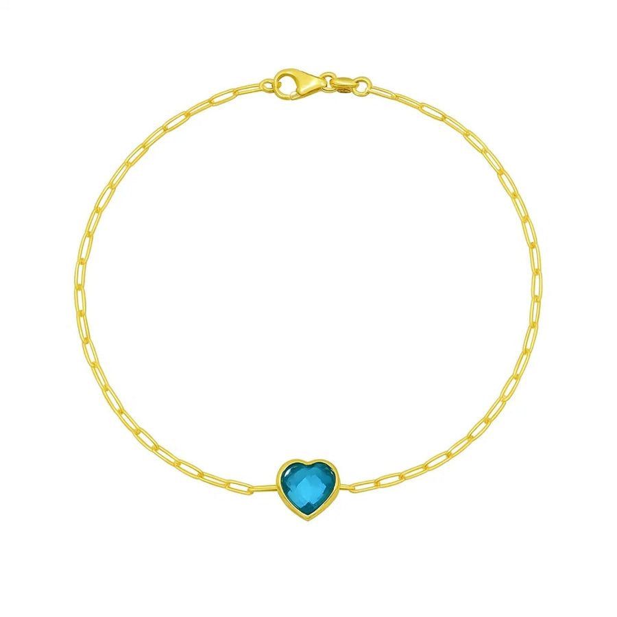 14K Yellow Gold Blue Topaz Heart Bracelet (1.50 mm)
