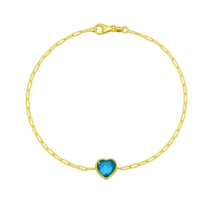 14K Yellow Gold Blue Topaz Heart Bracelet (1.50 mm)