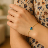 14K Yellow Gold Blue Topaz Heart Bracelet (1.50 mm) thumbnail 4