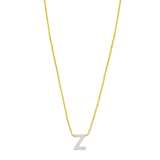 14K Yellow Gold Mini Diamond Z Initial Pendant Necklace