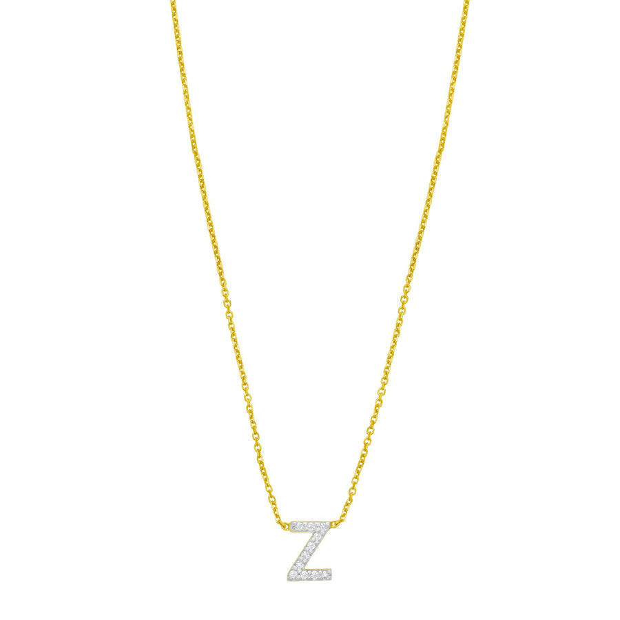 14K Yellow Gold Mini Diamond Z Initial Pendant Necklace