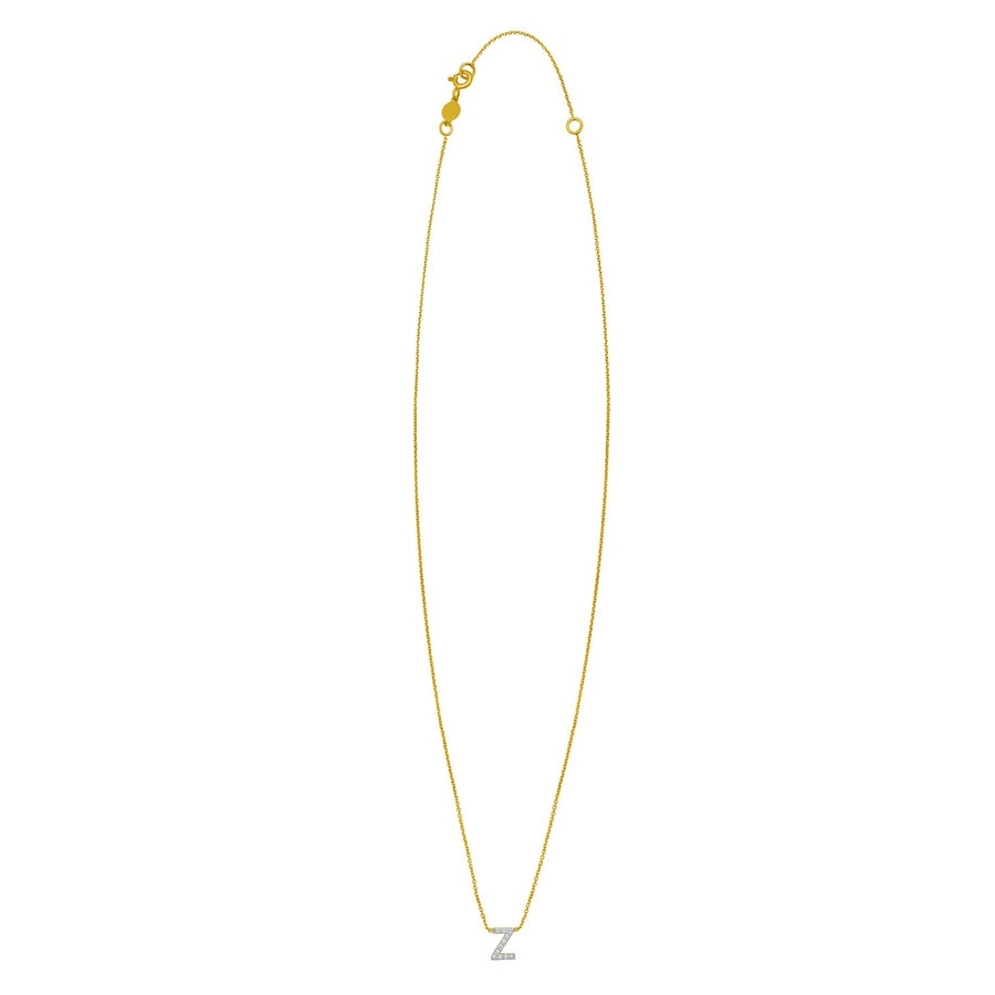 14K Yellow Gold Mini Diamond Z Initial Pendant Necklace