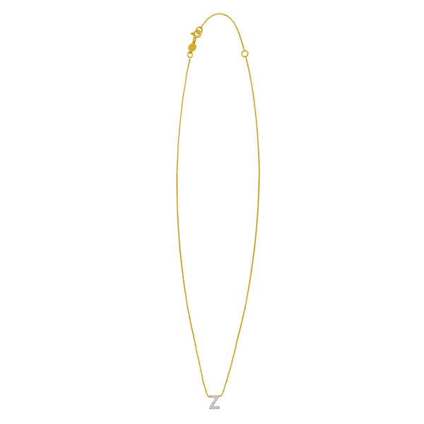 14K Yellow Gold Mini Diamond Z Initial Pendant Necklace