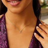 14K Yellow Gold Mini Diamond Z Initial Pendant Necklace thumbnail 4