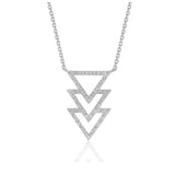 14K white gold necklace with triple triangle pave diamond pendant thumbnail 1