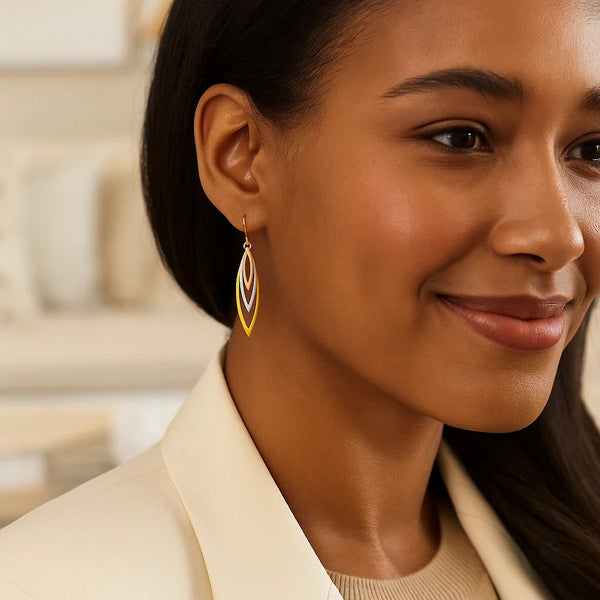 Tri-Tone Graduated Open Marquise Earrings in 10k Yellow   White   and Rose Gold