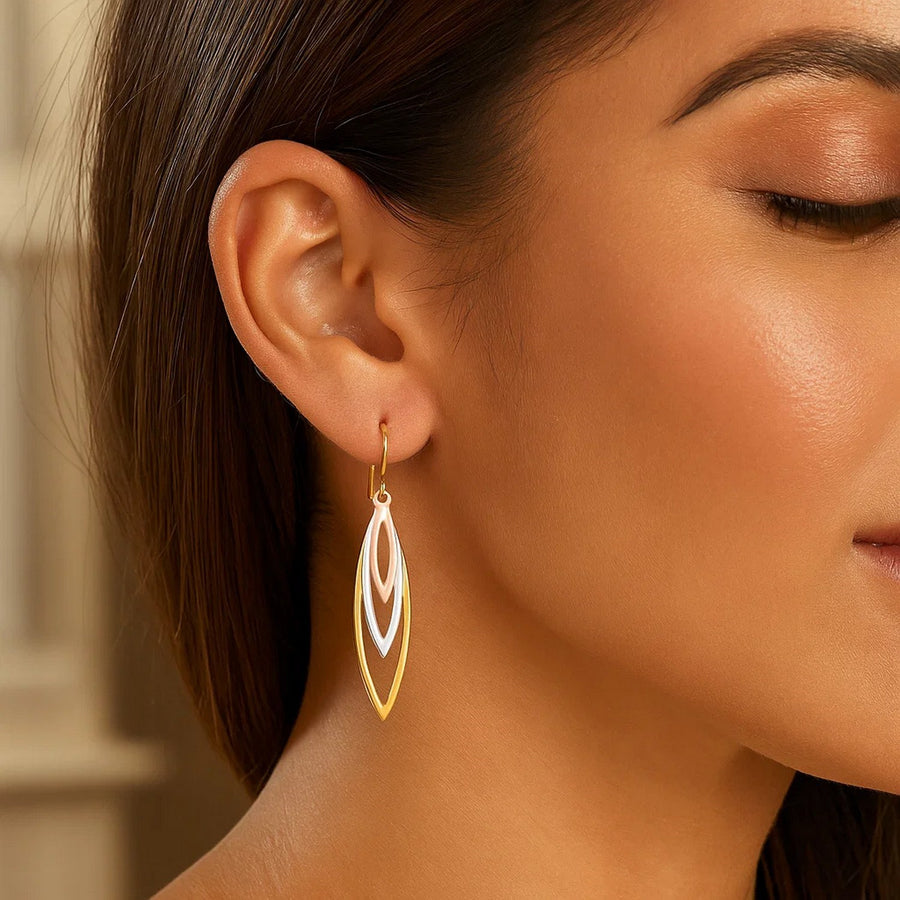 Tri-Tone Graduated Open Marquise Earrings in 10k Yellow   White   and Rose Gold