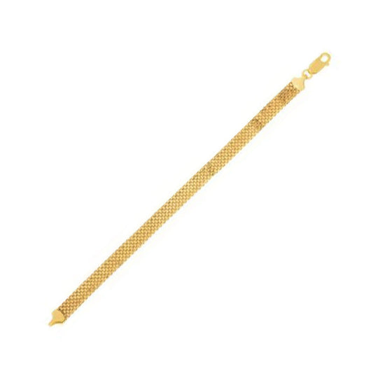 14K yellow gold Bismark bracelet with flat interlocking woven links, 7.00 mm