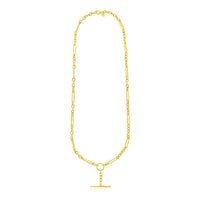 14k Yellow Gold Alternating Oval and Round Chain Necklace with Toggle