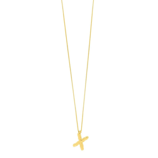 14K yellow gold initial X pendant with polished bail