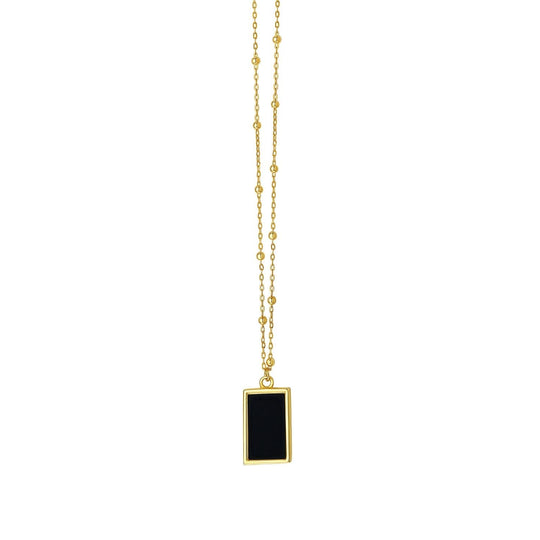 14K yellow gold necklace with rectangle onyx stone in geometric frame