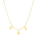 14K yellow gold Mom necklace with script lettering and circle drop details