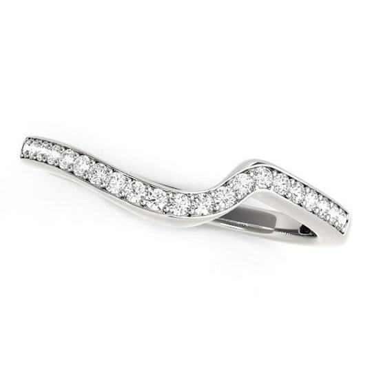 14K white gold curved wedding ring with channel-set round diamond stones