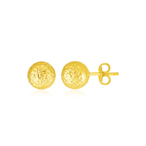 14k Yellow Gold Ball Earrings with Crystal Cut Texture(5mm)