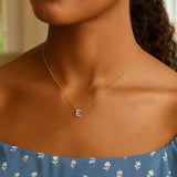 14K Yellow Gold Mini Diamond E Initial Pendant Necklace thumbnail 5