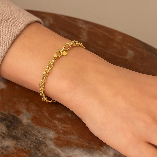 14K Yellow Gold Charm Lock Rolo Chain Bracelet (5.10 mm)