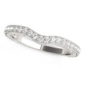 14K white gold ring with curved row of round diamond stones and milgrain edges