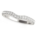 14K white gold ring with curved row of round diamond stones and milgrain edges thumbnail 1