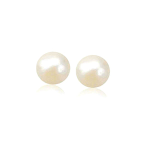 14k Yellow Gold Freshwater Cultured White Pearl Stud Earrings (7mm)