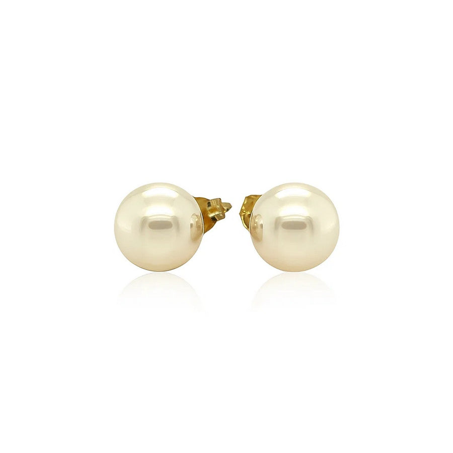 14k Yellow Gold Freshwater Cultured White Pearl Stud Earrings (7mm)