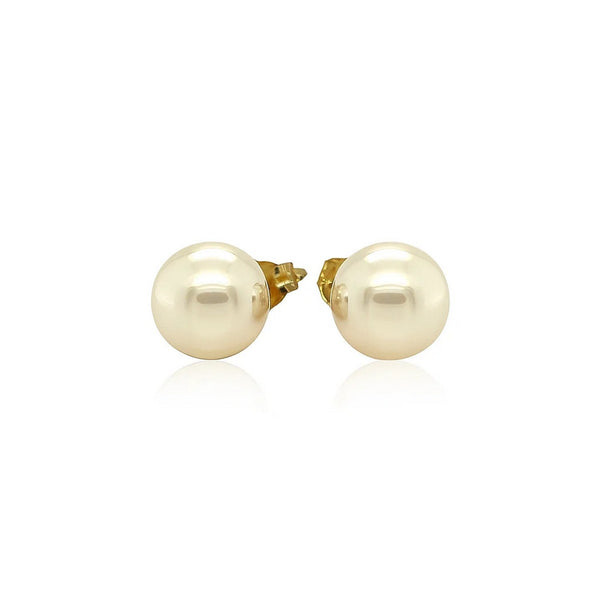 14k Yellow Gold Freshwater Cultured White Pearl Stud Earrings (7mm)