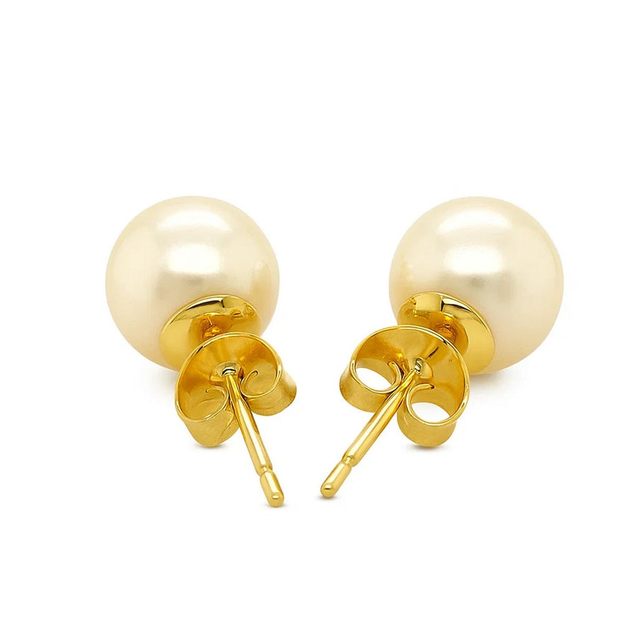 14k Yellow Gold Freshwater Cultured White Pearl Stud Earrings (7mm)