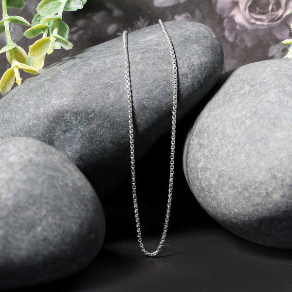 Sterling Silver Rhodium Plated Round Box Chain (1.30 mm)