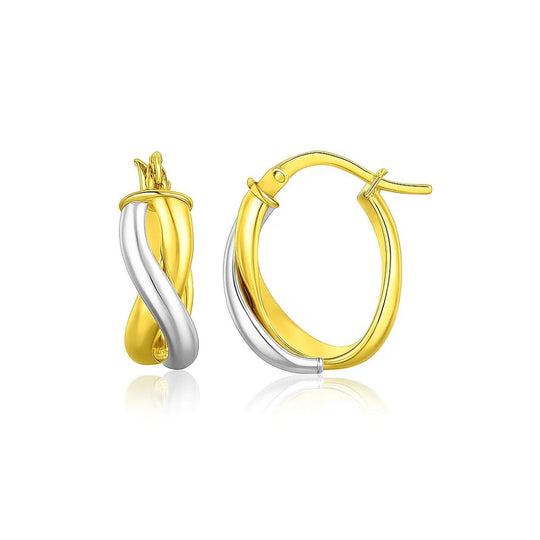 14k Two Tone Gold Oval Twisted Hoop Earrings