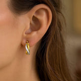 14k Two Tone Gold Oval Twisted Hoop Earrings thumbnail 2